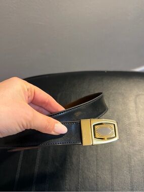 Black and Brown versatile Leather Belt with Gold Buckle